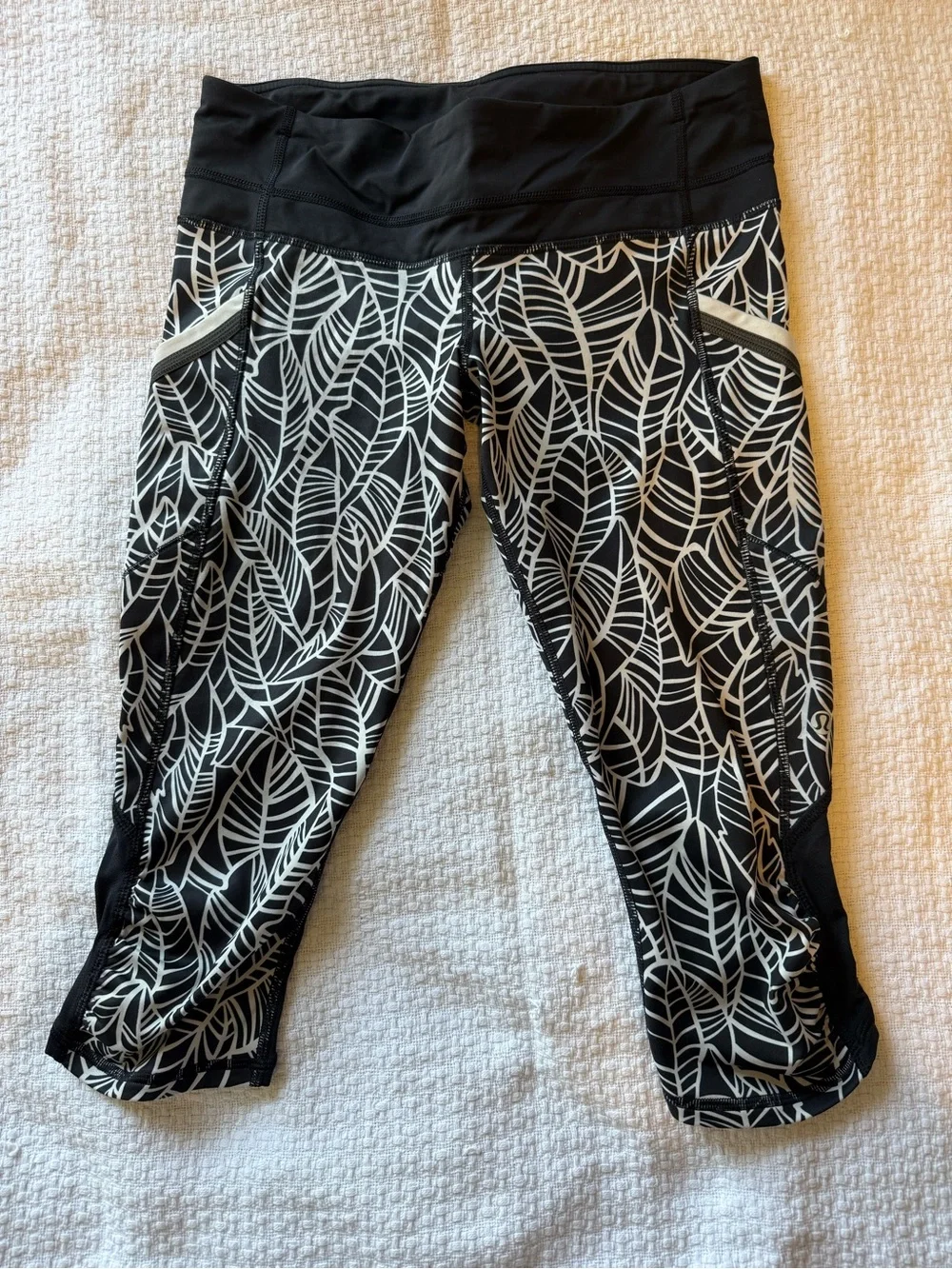 lululemon athletica Black & White Leaf-Print Bike Shorts